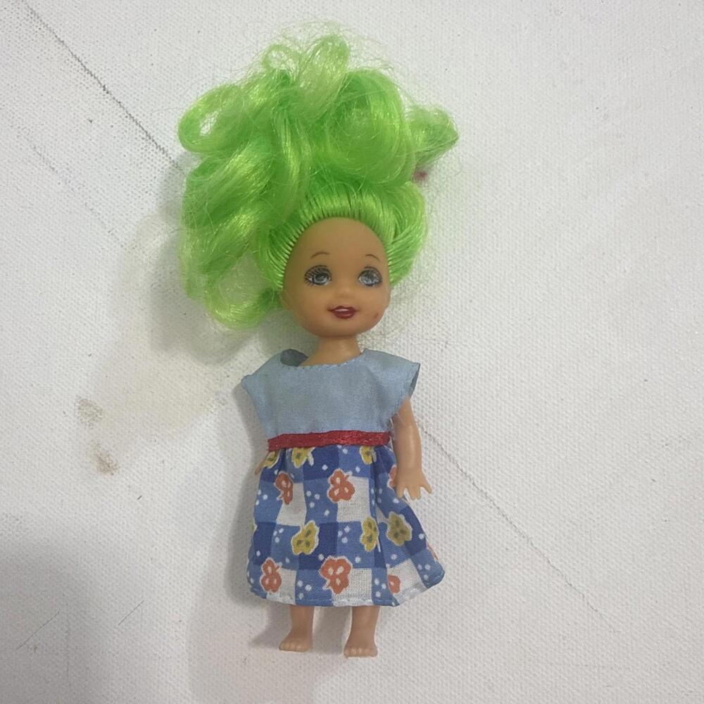 Vintage Kid Kore Or Greenbrier Green Hair Mini Troll Like Doll Figurine